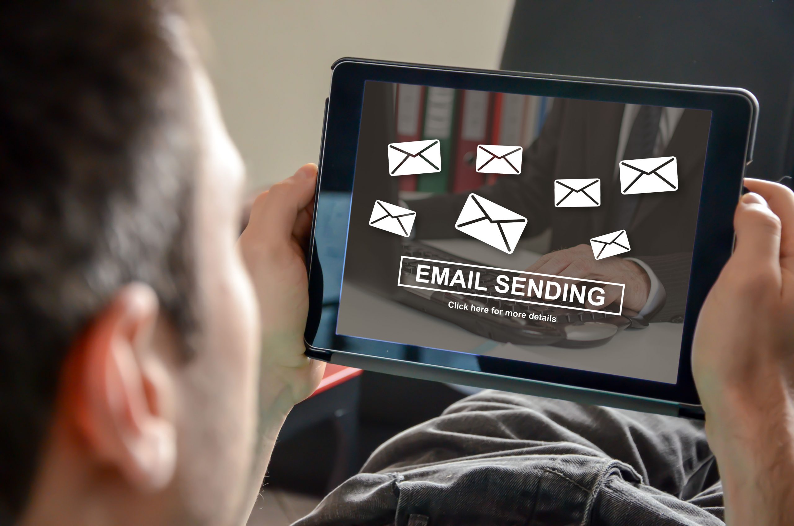 Email sending concept on a tablet