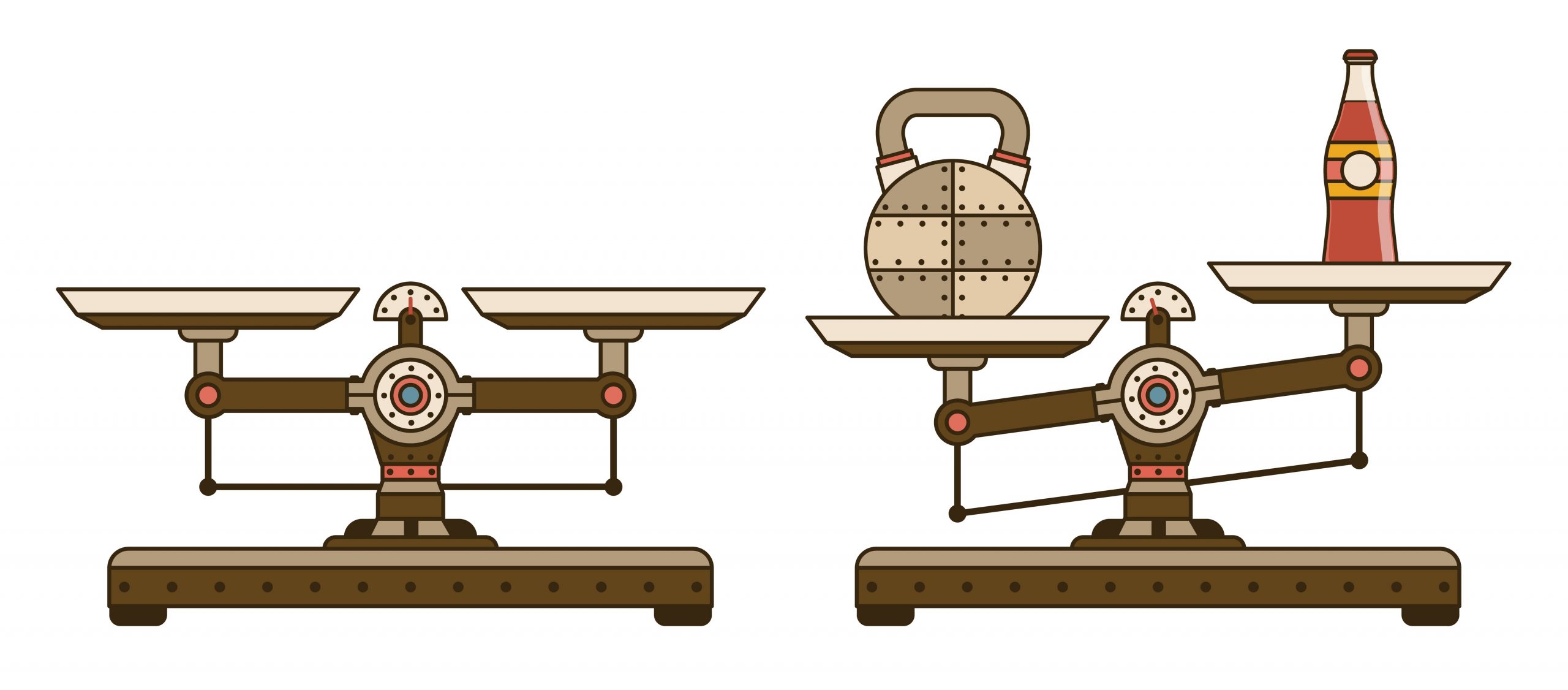 Industrial scales with weights - steampunk cartoon style